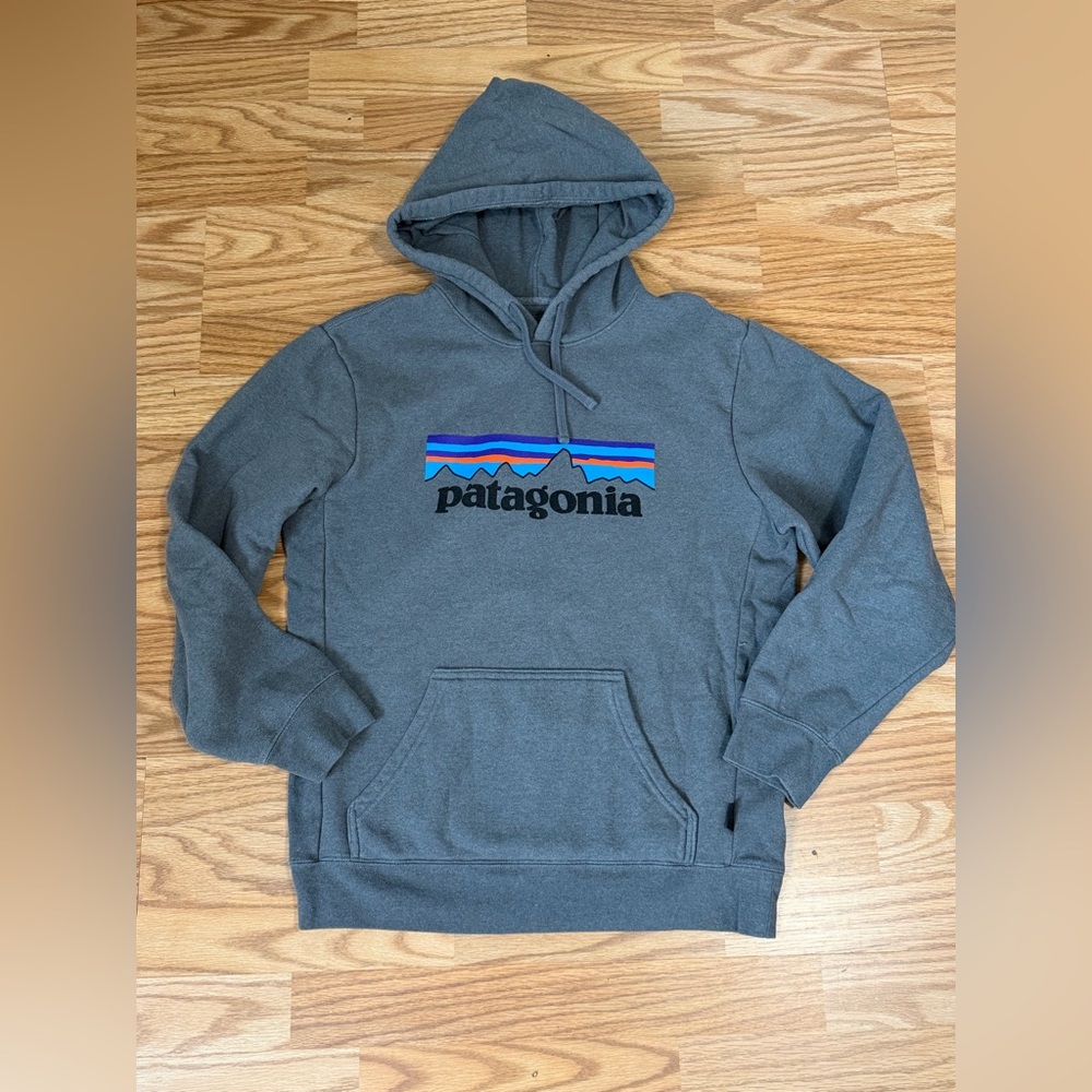 Patagonia Womenβs Medium P-6 Logo Hoodie Gray Organic Cotton Blend